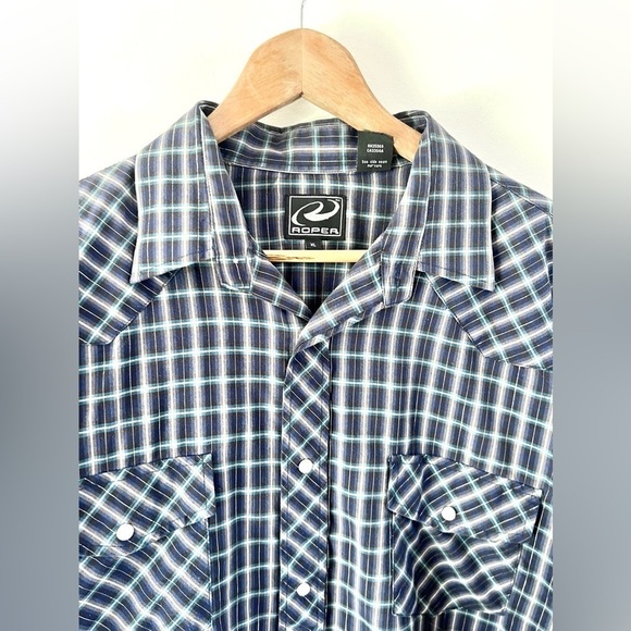 Roper Blue & Silver Metallic Plaid Collared Pearl Snap Western Shirt Size XL - Picture 4 of 11